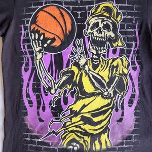 Goat Crew Urban Baller Skeleton Flames Death Basketball Black SM Graphic T-Shirt